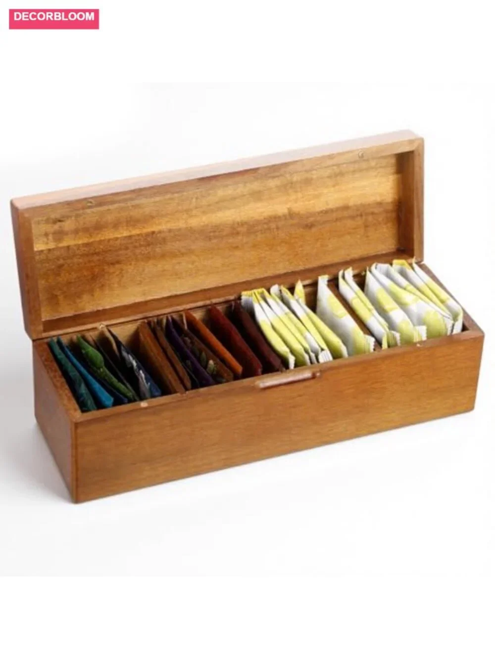 Acacia Wooden Tea Bag Organizer Storage Box with Compartments